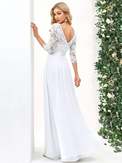 See-Through Floor Length Lace Bridesmaid Dress with Half Sleeve