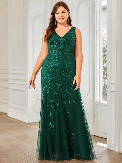 Sexy Double V-Neck Mermaid Sequin Evening Maxi Dress for Women