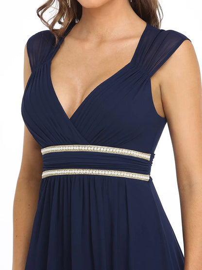 Ruched V-neck Floor Length Elegant Bridesmaid Dress