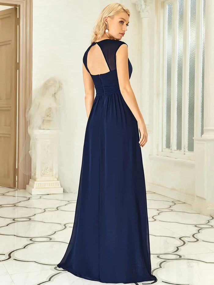 Ruched V-neck Floor Length Elegant Bridesmaid Dress