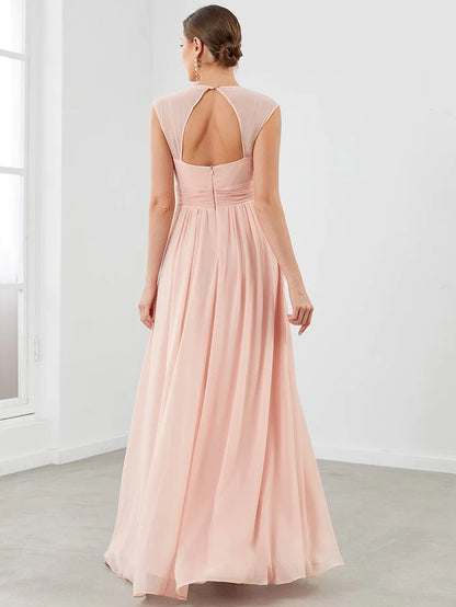 Ruched V-neck Floor Length Elegant Bridesmaid Dress