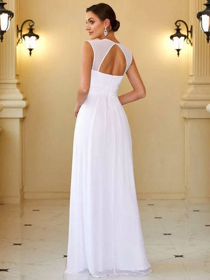 Ruched V-neck Floor Length Elegant Bridesmaid Dress