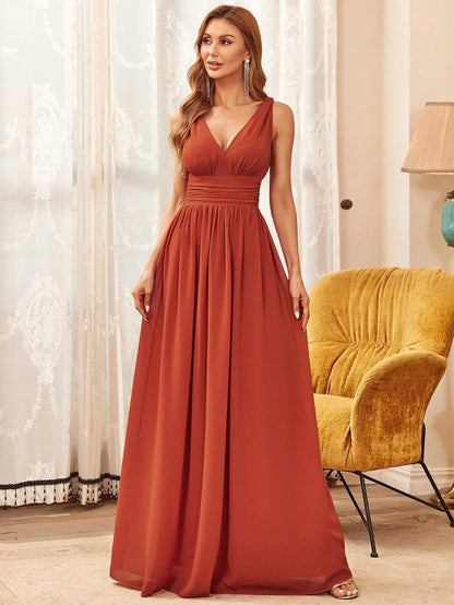 Elegant Sleeveless V-Neck Semi-Formal Chiffon Maxi Dress