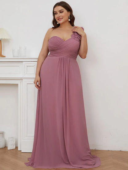 Chiffon One Shoulder Maxi Long Bridesmaid Dresses for Women