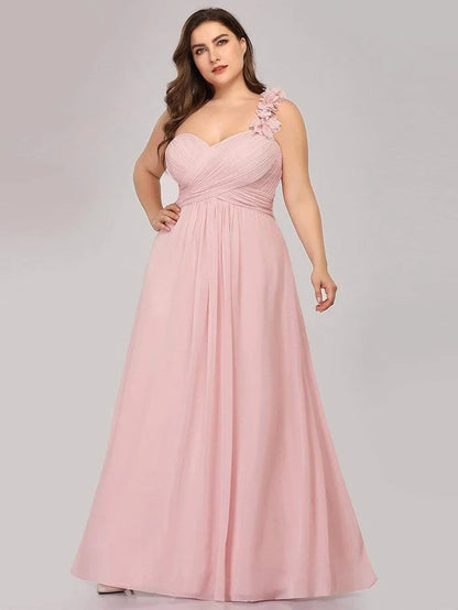 Sweet Pleated Bodice One Shoulder Chiffon Bridesmaid Dress