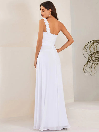 Sweet Pleated Bodice One Shoulder Chiffon Bridesmaid Dress