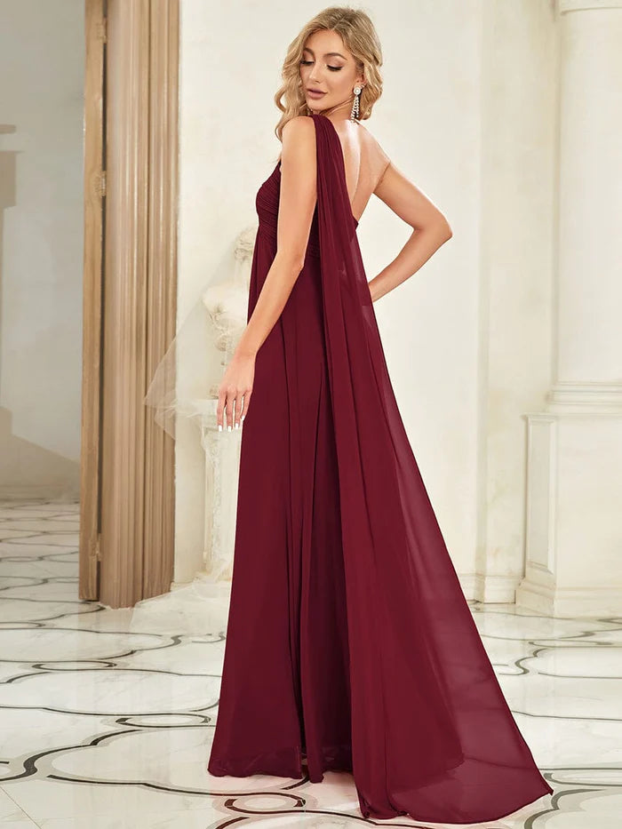 Maxi Long Chiffon One Shoulder Evening Dress for Women