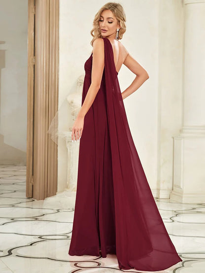 Maxi Long Chiffon One Shoulder Evening Dress for Women