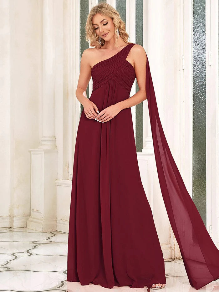 Maxi Long Chiffon One Shoulder Evening Dress for Women