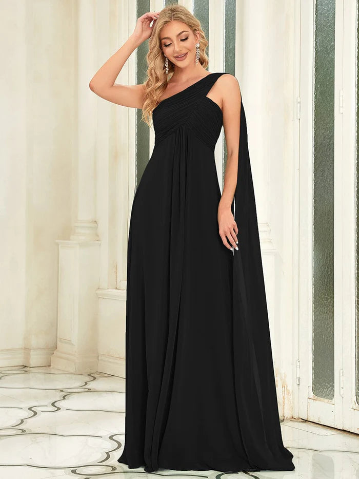 Maxi Long Chiffon One Shoulder Evening Dress for Women