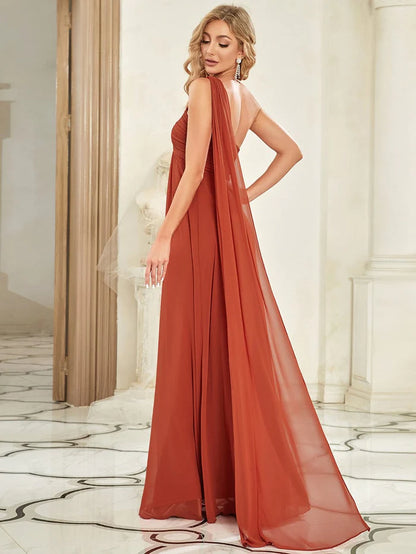 Maxi Long Chiffon One Shoulder Evening Dress for Women