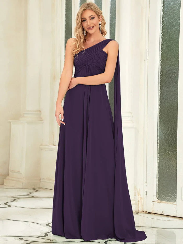 Maxi Long Chiffon One Shoulder Evening Dress for Women