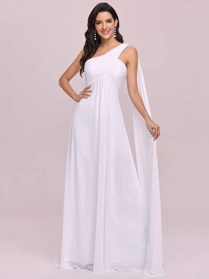 Pleated One Shoulder Long Chiffon Formal Evening Dress