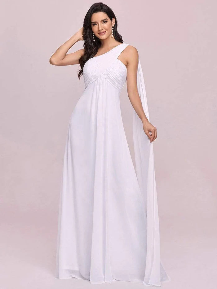 Maxi Long Chiffon One Shoulder Evening Dress for Women