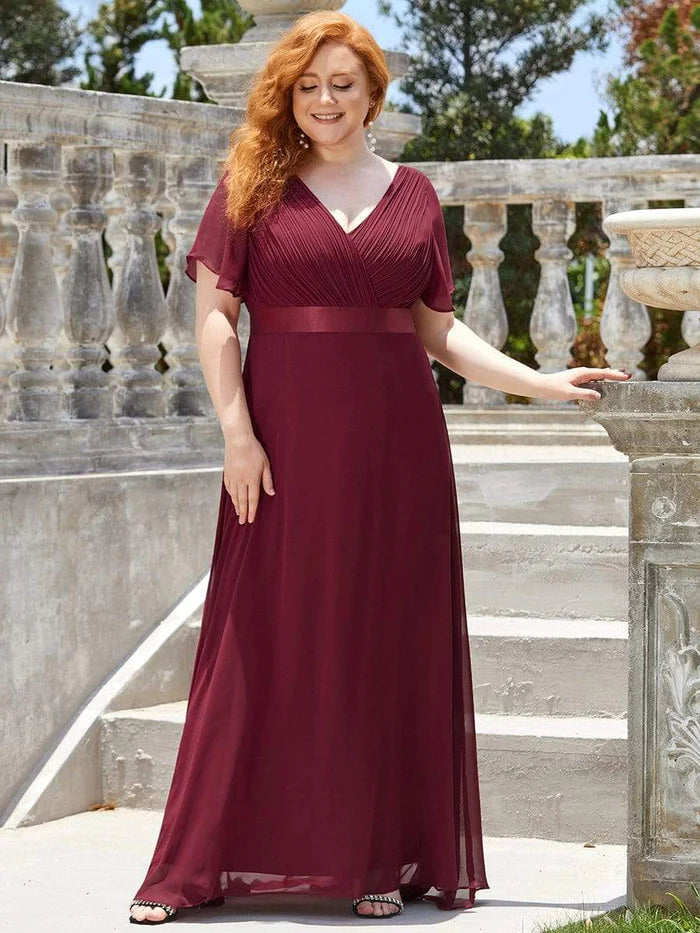 Flutter Sleeves Long Plus Size Bridesmaid Dress