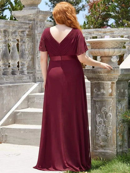 Flutter Sleeves Long Plus Size Bridesmaid Dress