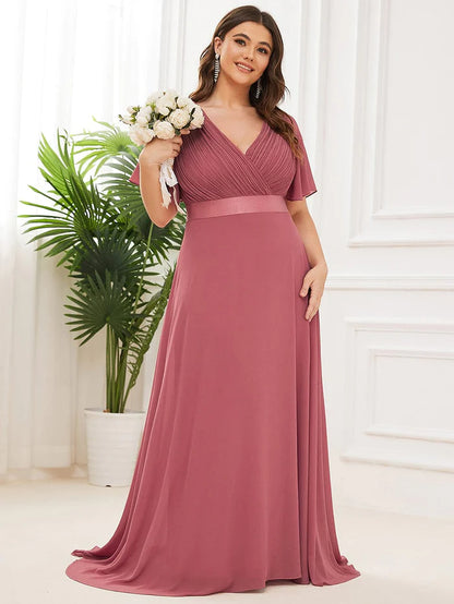 Flutter Sleeves Long Plus Size Bridesmaid Dress