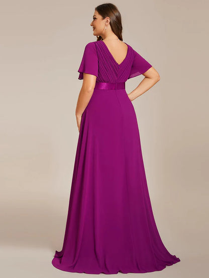 Flutter Sleeves Long Plus Size Bridesmaid Dress