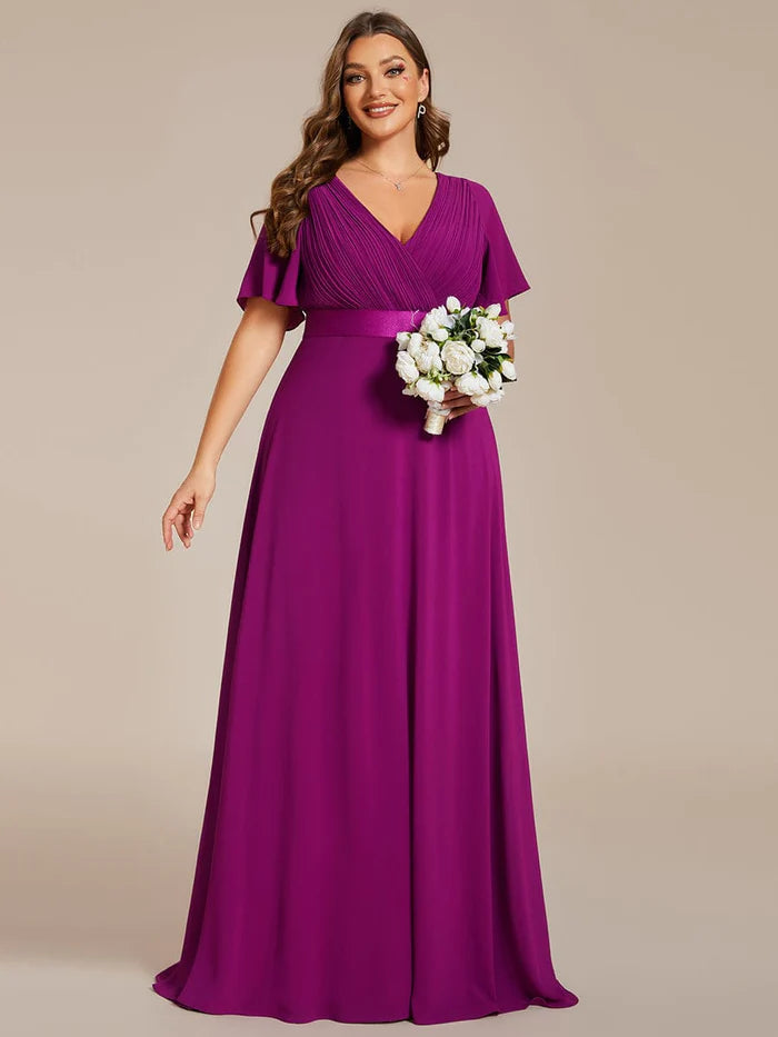 Flutter Sleeves Long Plus Size Bridesmaid Dress