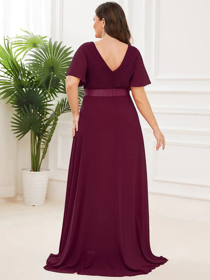 Flutter Sleeves Long Plus Size Bridesmaid Dress