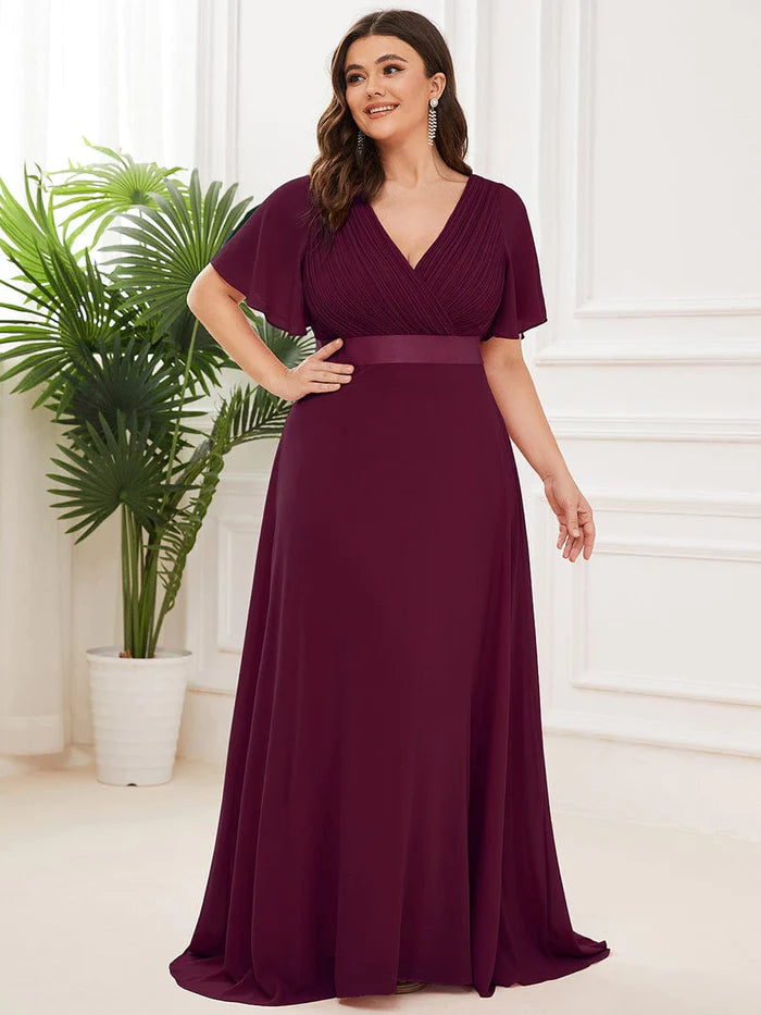 Flutter Sleeves Long Plus Size Bridesmaid Dress