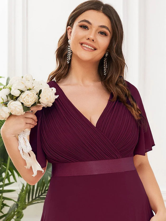 Flutter Sleeves Long Plus Size Bridesmaid Dress