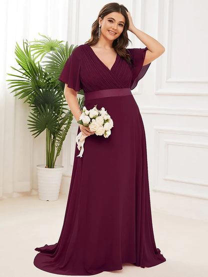 Flutter Sleeves Long Plus Size Bridesmaid Dress