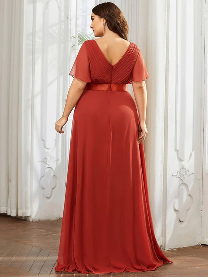 Flutter Sleeves Long Plus Size Bridesmaid Dress