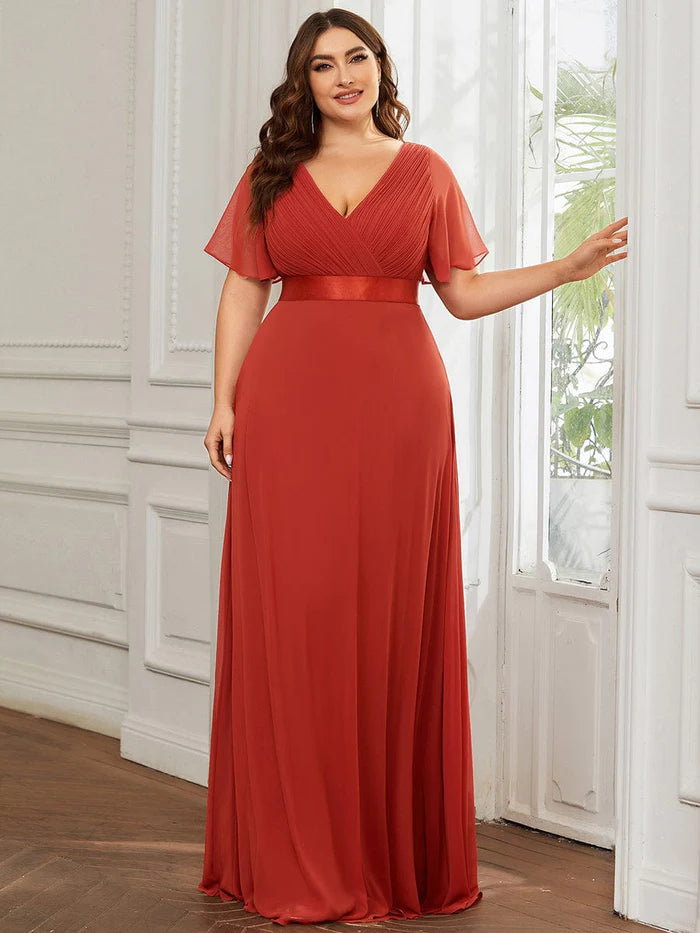 Flutter Sleeves Long Plus Size Bridesmaid Dress