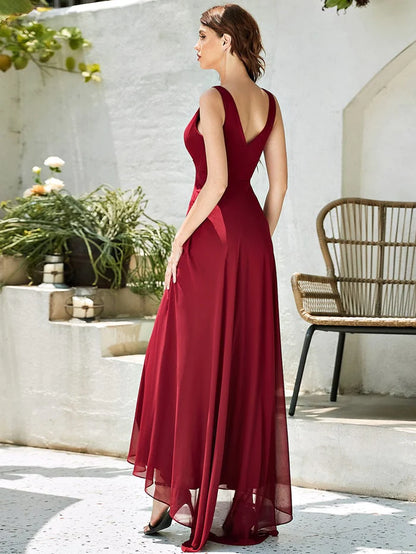 V-Neck High-Low Chiffon Evening Dress