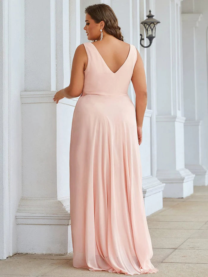 V-Neck High-Low Chiffon Evening Dress