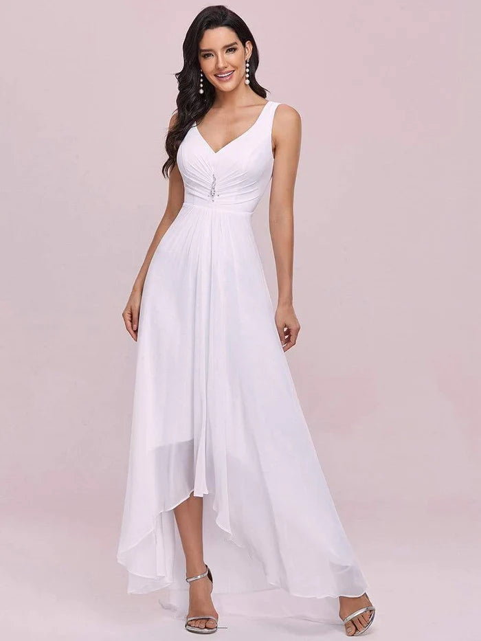 V-Neck High-Low Chiffon Evening Dress