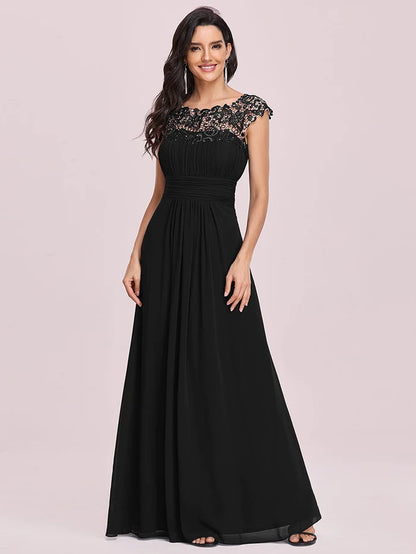 Maxi Long Lace Cap Sleeve Elegant Bridesmaid Dress