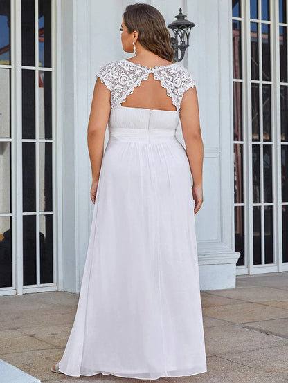 Plain Pleated Chiffon Wedding Dress with Lace Decorations