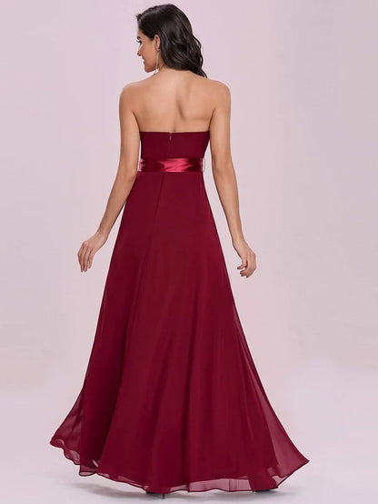 Romantic Strapless Floor Length Waistband Bridesmaid Dress