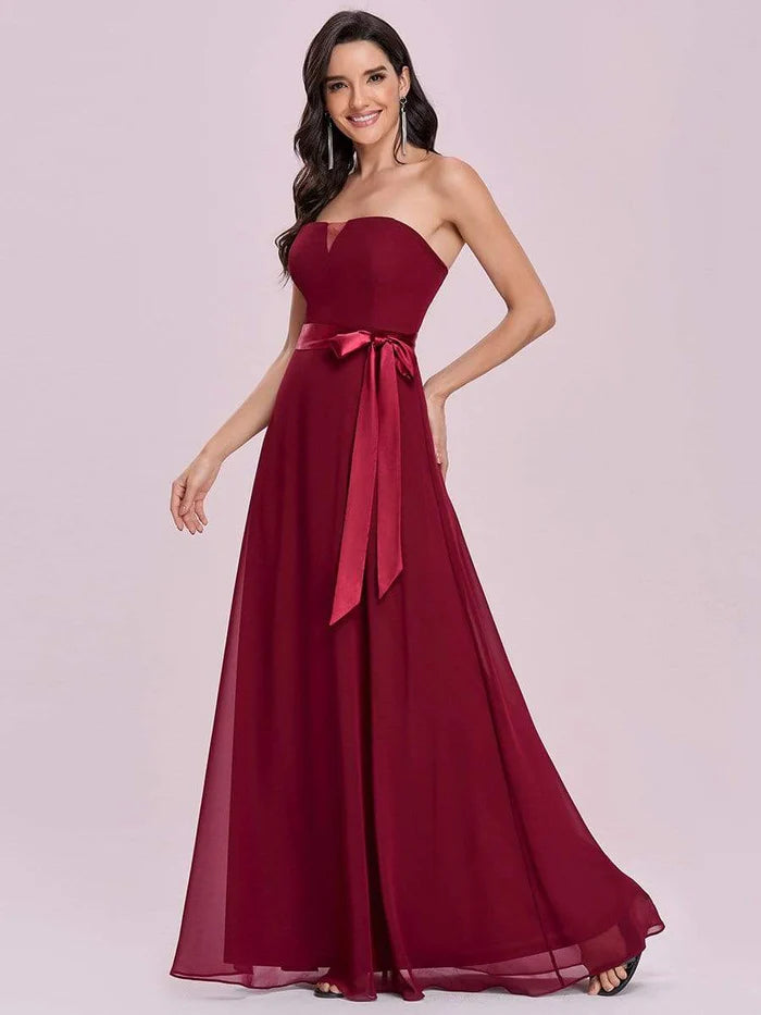 Romantic Strapless Floor Length Waistband Bridesmaid Dress