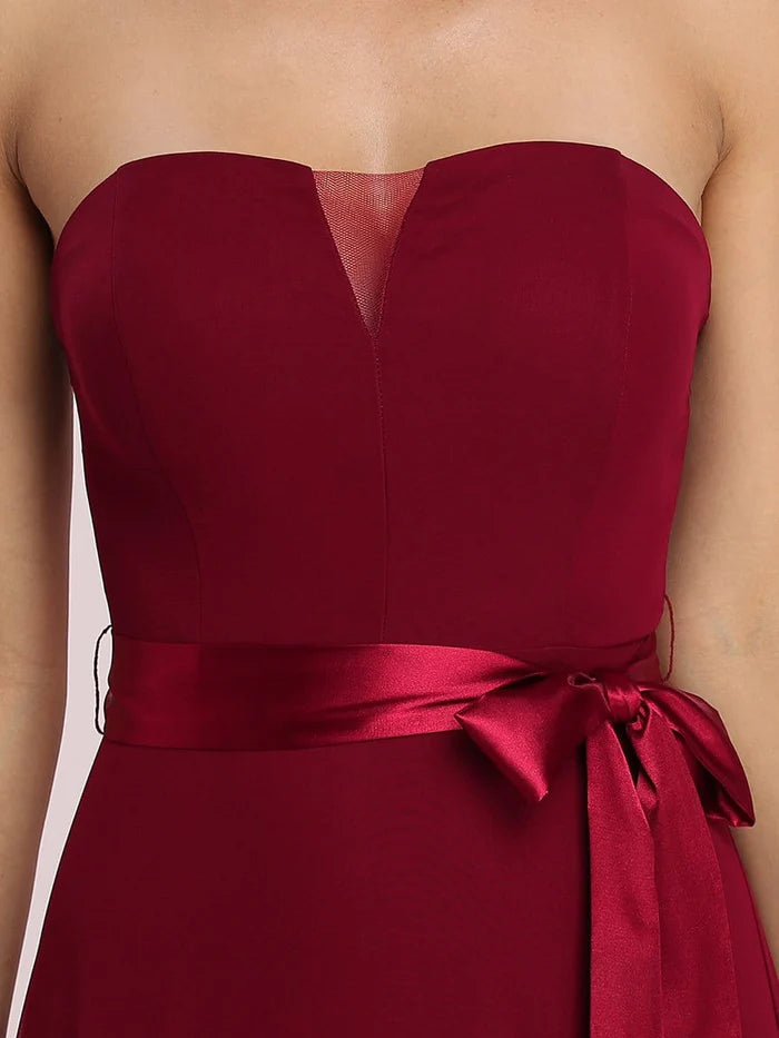 Romantic Strapless Floor Length Waistband Bridesmaid Dress