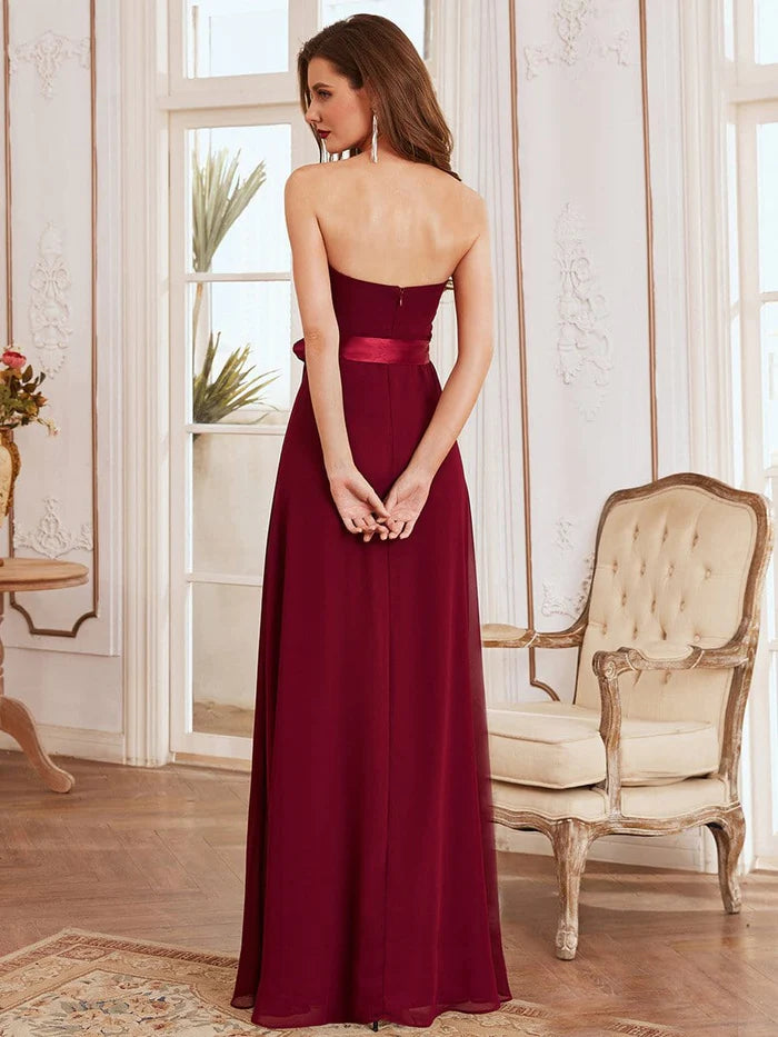 Romantic Strapless Floor Length Waistband Bridesmaid Dress