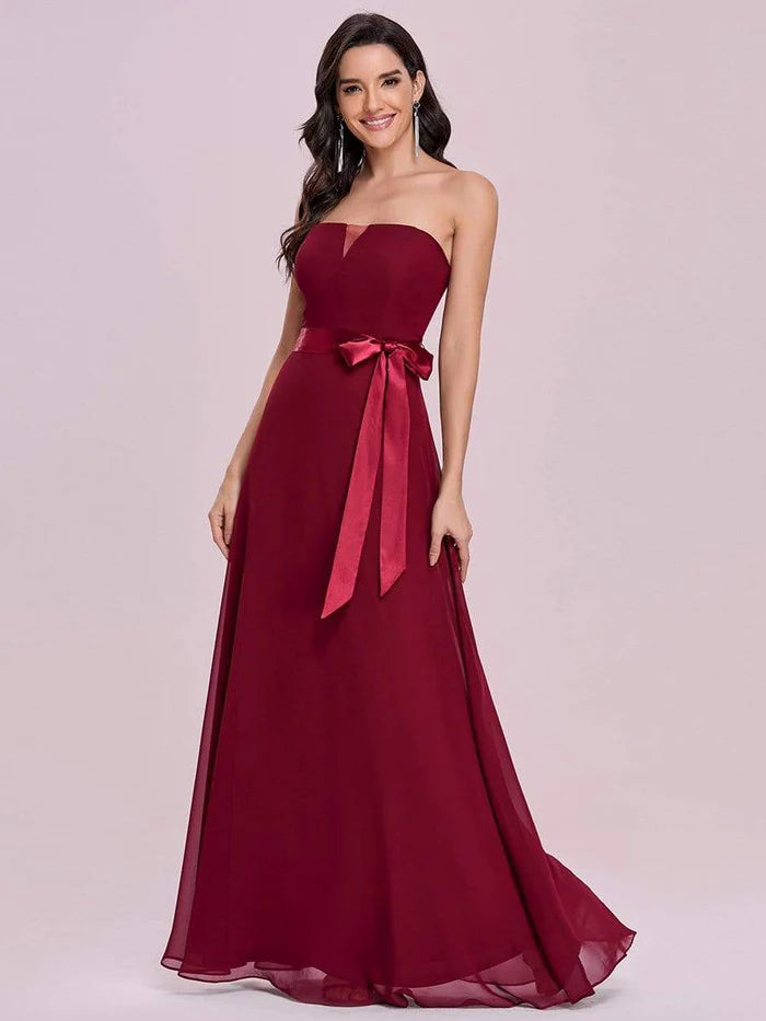 Romantic Strapless Floor Length Waistband Bridesmaid Dress