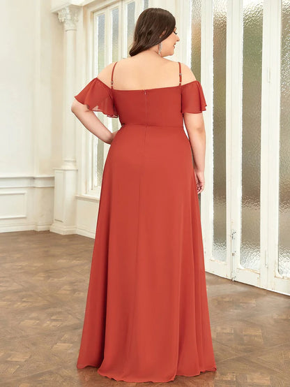 Stylish Cold-Shoulder Split Floor Length Wedding Guest Dress