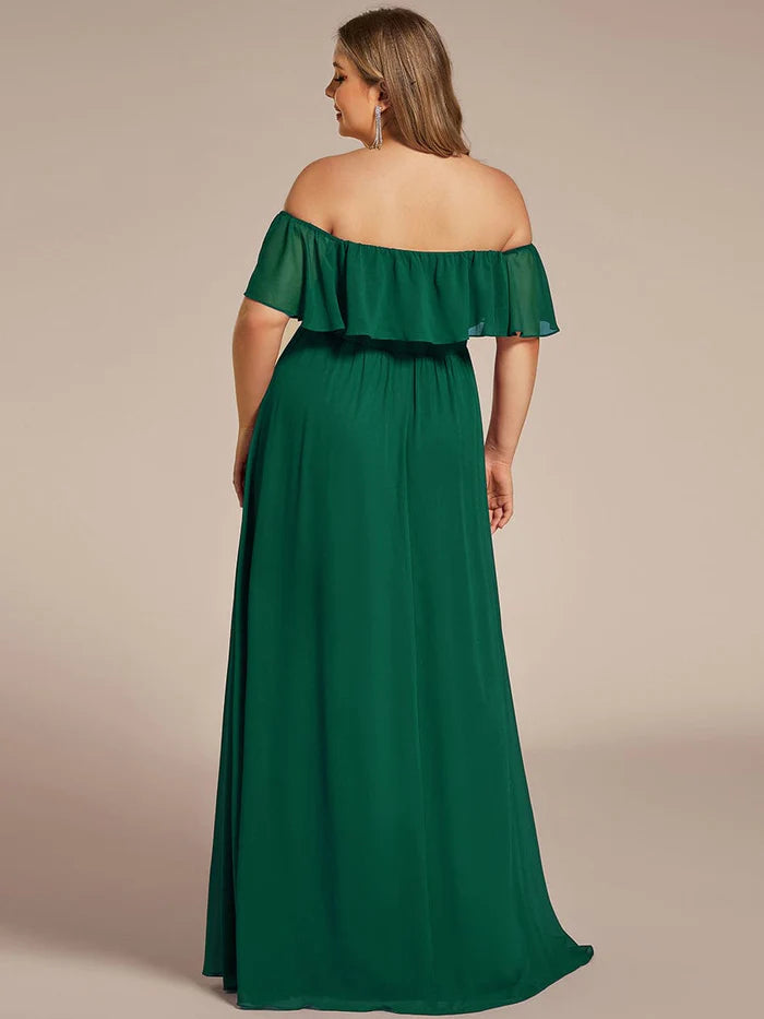 Plus Size Off the Shoulder Formal Bridesmaid Dress with Thigh Split