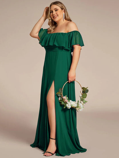 Plus Size Off the Shoulder Formal Bridesmaid Dress with Thigh Split