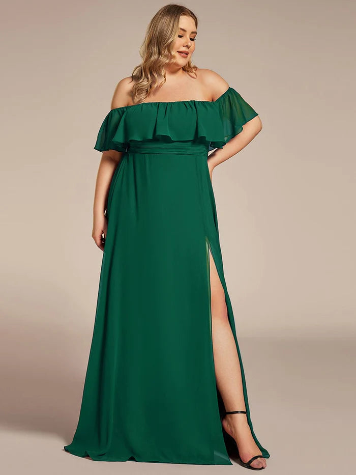 Plus Size Off the Shoulder Formal Bridesmaid Dress with Thigh Split