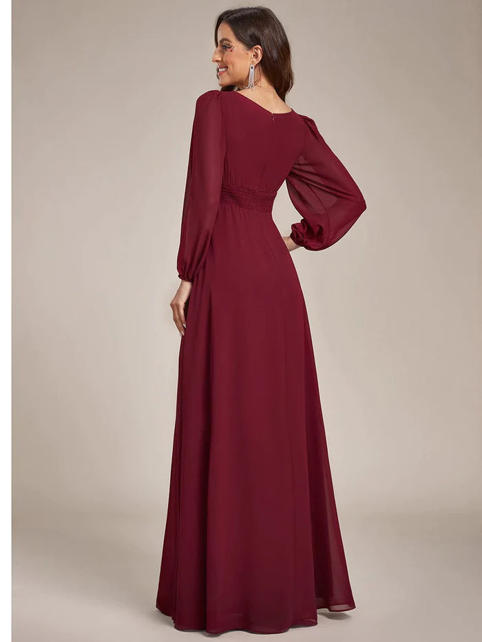 Chiffon Long Sleeve Pleated Floor Length Bridesmaid Dress