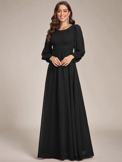 Chiffon Long Sleeve Pleated Floor Length Bridesmaid Dress