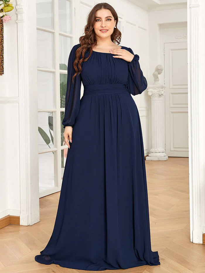 Chiffon Long Sleeve Pleated Floor Length Bridesmaid Dress