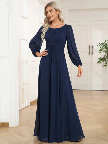 Chiffon Long Sleeve Pleated Floor Length Bridesmaid Dress