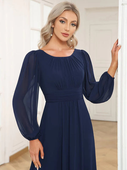 Chiffon Long Sleeve Pleated Floor Length Bridesmaid Dress