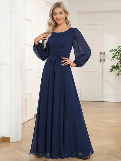 Chiffon Long Sleeve Pleated Floor Length Bridesmaid Dress