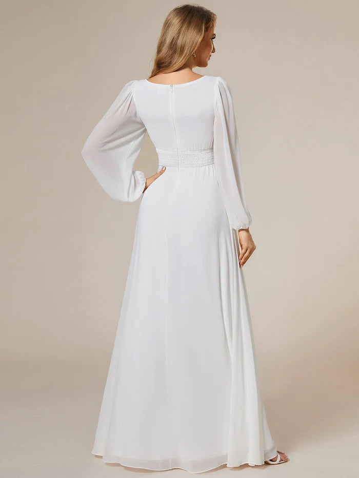 Chiffon Long Sleeve Pleated Floor Length Bridesmaid Dress